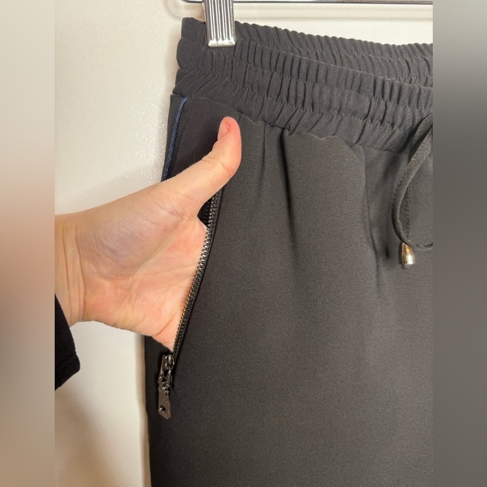 Lauren Vidal - Straight leg casual athleisure pants- black with blue stripe XS - Picture 5 of 9